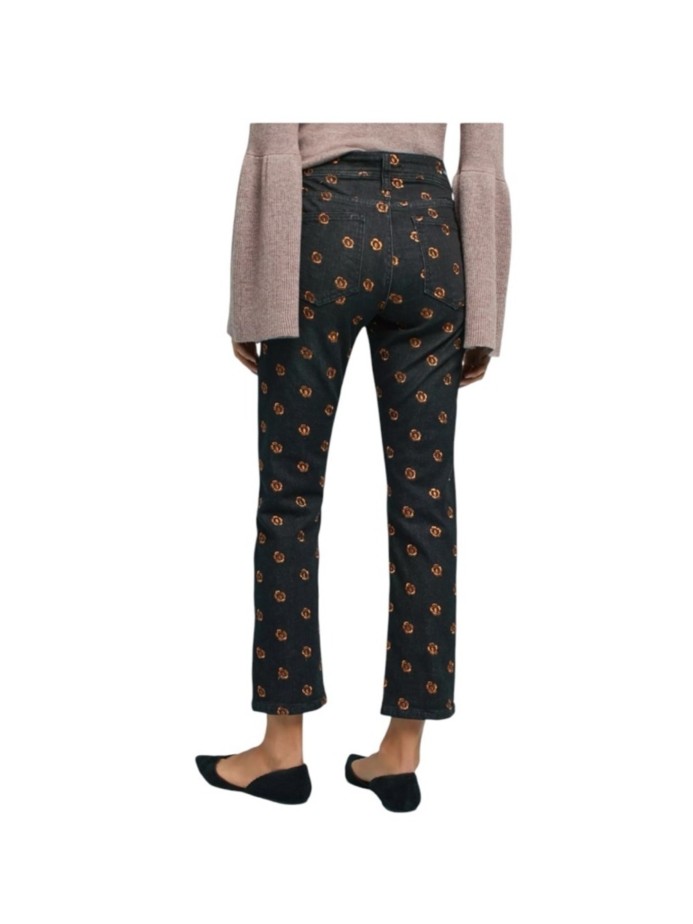 Pilcro and the Letterpress Black Jeans  Bronze Floral Embroidered Cropped 30 - Picture 2 of 11